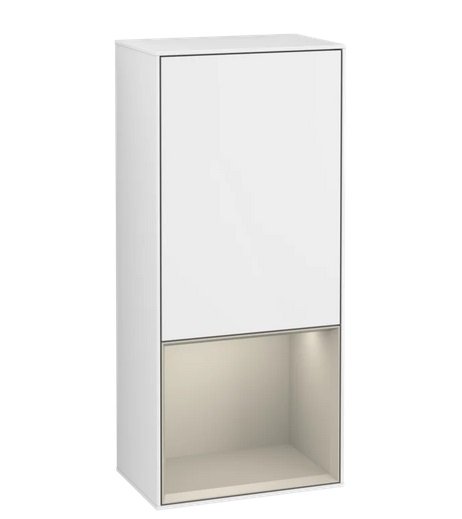 Шкафчик для ванной Villeroy & Boch Finion 41,8х93,6х27 см петли справа с подсветкой МДФ глянцевый белый лак/песок матовый лак G550HHGF