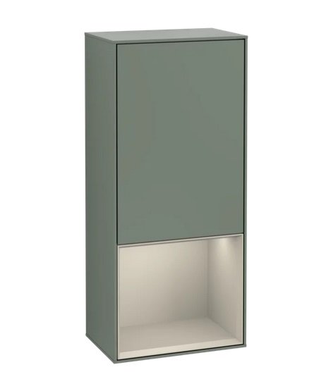 Шкафчик для ванной Villeroy & Boch Finion 41,8х93,6х27 см петли справа с подсветкой МДФ оливковый матовый лак/песок матовый лак G550HHGM