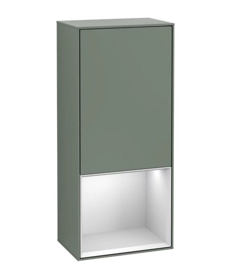 Шкафчик для ванной Villeroy & Boch Finion 41,8х93,6х27 см петли справа с подсветкой МДФ оливковый матовый лак/белый матовый лак G550MTGM