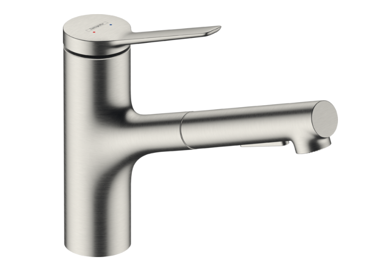 Смеситель для кухни с выдвижной лейкой Hansgrohe Zesis M33 150 с sBox lite однорычажный сталь 74803800