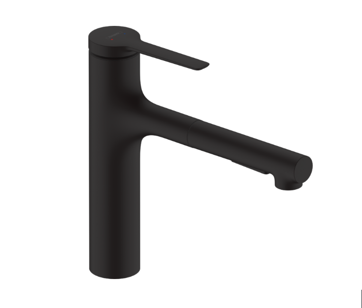 Смеситель для кухни с выдвижной лейкой Hansgrohe Zesis M33 160 с sBox lite однорычажный черный матовый 74804670