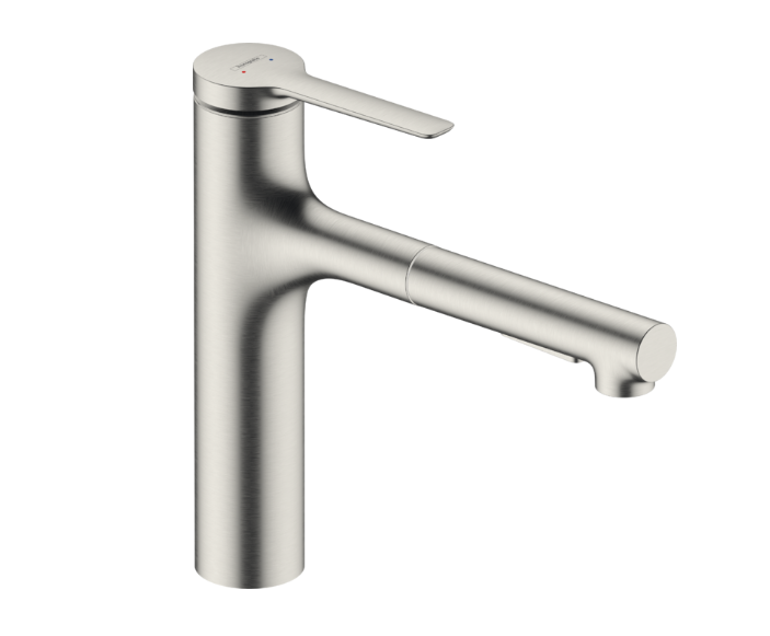 Смеситель для кухни с выдвижной лейкой Hansgrohe Zesis M33 160 с sBox lite однорычажный сталь 74804800