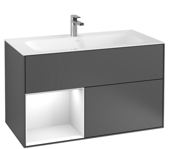 Тумба під раковину Villeroy & Boch Finion 99,6х49,8 см з підсвічуванням антрацит матовий лак/глянцевий білий лак F030GFGK