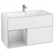 Тумба под раковину Villeroy & Boch Finion 99,6х49,8 см с подсветкой МДФ глянцевый белый лак/светло-серый матовый лак F030GJGF