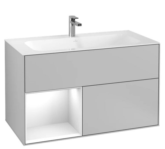 Тумба под раковину Villeroy & Boch Finion 99,6х49,8 см с подсветкой МДФ светло-серый матовый лак/глянцевый белый лак F030GFGJ