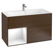 Тумба под раковину Villeroy & Boch Finion 99,6х49,8 см с подсветкой ДСП шпон грецкого ореха/глянцевый белый лак F030GFGN