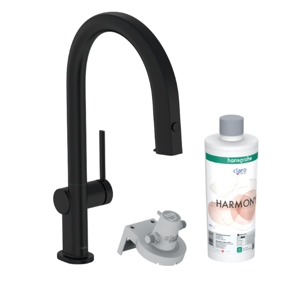 Смеситель для кухни Hansgrohe Aqittura M91 210 однорычажный с выдвижным носиком sBox стартовый комплект черный матовый 76800670