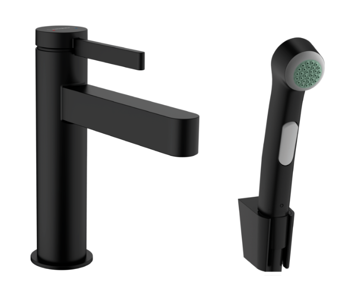 Смеситель для раковины Hansgrohe Finoris 110 однорычажный с набором для биде со шлангом черный матовый 76210670