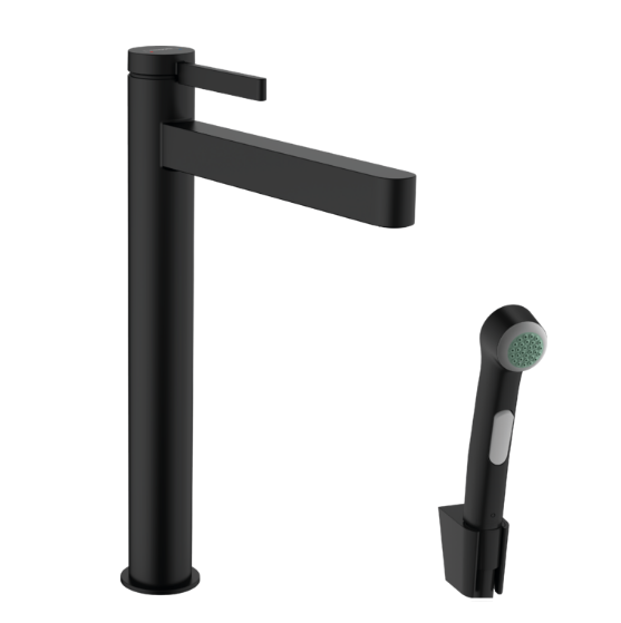 Змішувач для раковини Hansgrohe Finoris 260 одноважільний з набором для біде зі шлангом чорний матовий 76220670