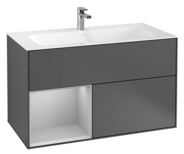 Тумба под раковину Villeroy & Boch Finion 99,6х49,8 см с подсветкой МДФ антрацит матовый лак/светло-серый матовый лак F030GJGK