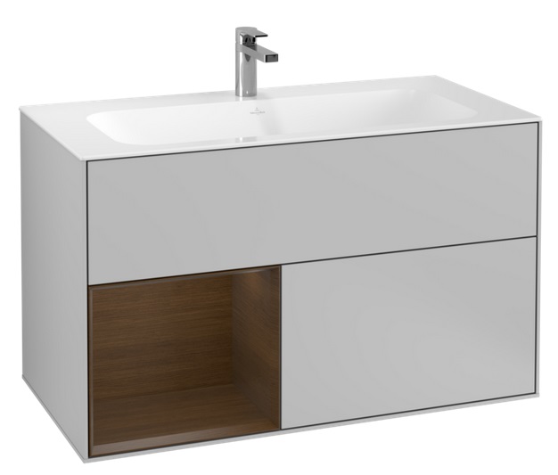 Тумба под раковину Villeroy & Boch Finion 99,6х49,8 см с подсветкой МДФ светло-серый матовый лак/шпон грецкого ореха F030GNGJ