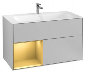 Тумба под раковину Villeroy & Boch Finion 99,6х49,8 см с подсветкой МДФ светло-серый матовый лак/золотой матовый лак F030HFGJ