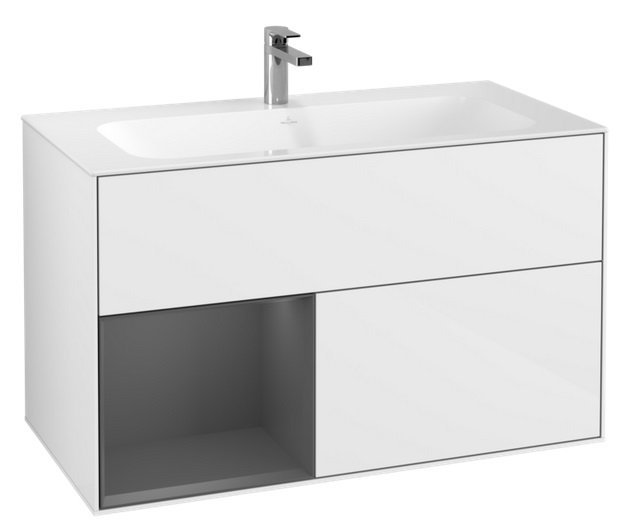 Тумба под раковину Villeroy & Boch Finion 99,6х49,8 см с подсветкой МДФ глянцевый белый лак/антрацит матовый лак F030GKGF