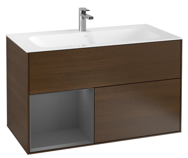 Тумба под раковину Villeroy & Boch Finion 99,6х49,8 см с подсветкой ДСП шпон грецкого ореха/антрацит матовый лак F030GKGN