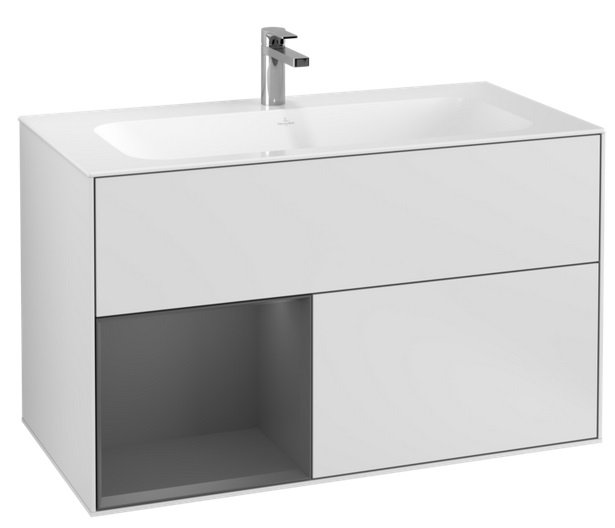 Тумба под раковину Villeroy & Boch Finion 99,6х49,8 см с подсветкой МДФ белый матовый лак/антрацит матовый лак F030GKMT