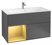 Тумба під раковину Villeroy & Boch Finion 99,6х49,8 см з підсвічуванням МДФ антрацит матовий лак/золотий матовий лак F030HFGK