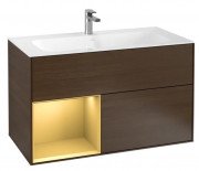 Тумба під раковину Villeroy & Boch Finion 99,6х49,8 см з підсвічуванням ДСП шпон волоського горіха/золотий матовий лак F030HFGN