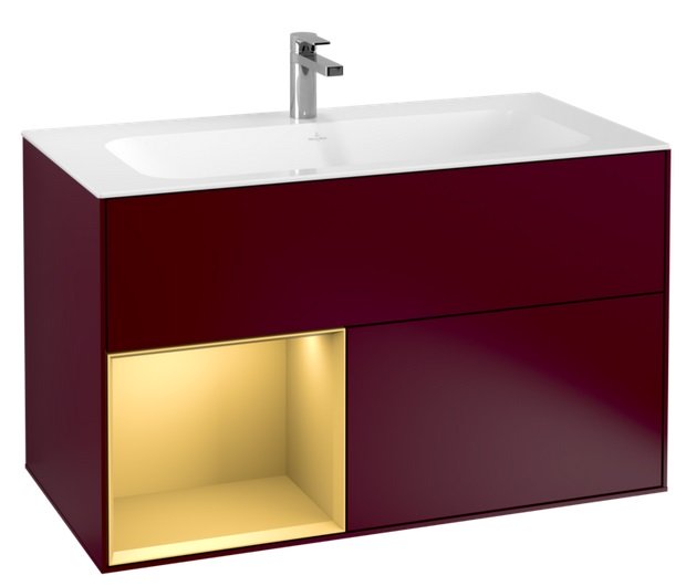 Тумба под раковину Villeroy & Boch Finion 99,6х49,8 см с подсветкой МДФ пион матовый лак/золотой матовый лак F030HFHB