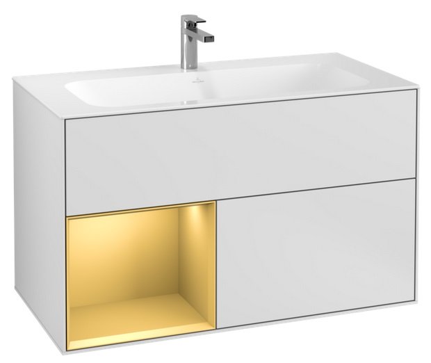 Тумба під раковину Villeroy & Boch Finion 99,6х49,8 см із підсвічуванням МДФ білий матовий лак/золотий матовий лак F030HFMT