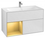 Тумба під раковину Villeroy & Boch Finion 99,6х49,8 см із підсвічуванням МДФ білий матовий лак/золотий матовий лак F030HFMT