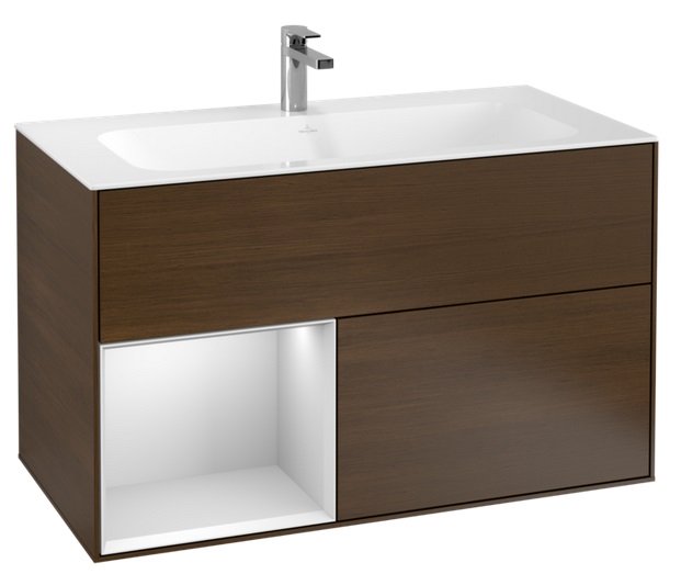 Тумба под раковину Villeroy & Boch Finion 99,6х49,8 см с подсветкой ДСП шпон грецкого ореха/белый матовый лак F030MTGN