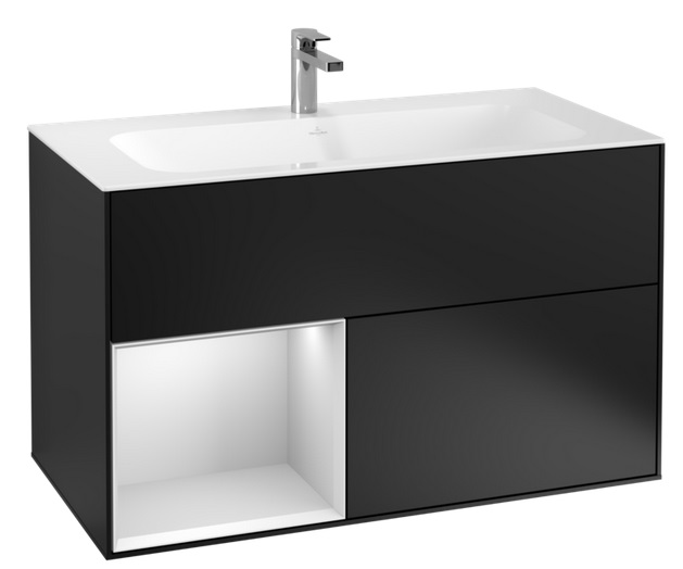 Тумба под раковину Villeroy & Boch Finion 99,6х49,8 см с подсветкой МДФ черный матовый лак/белый матовый лак F030MTPD