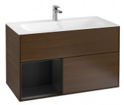 Тумба под раковину Villeroy & Boch Finion 99,6х49,8 см с подсветкой ДСП шпон грецкого ореха/черный матовый лак F030PDGN
