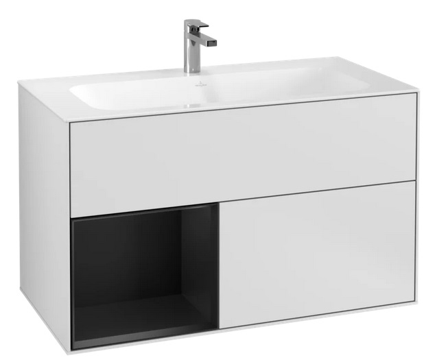 Тумба под раковину Villeroy & Boch Finion 99,6х49,8 см с подсветкой МДФ белый матовый лак/черный матовый лак F030PDMT