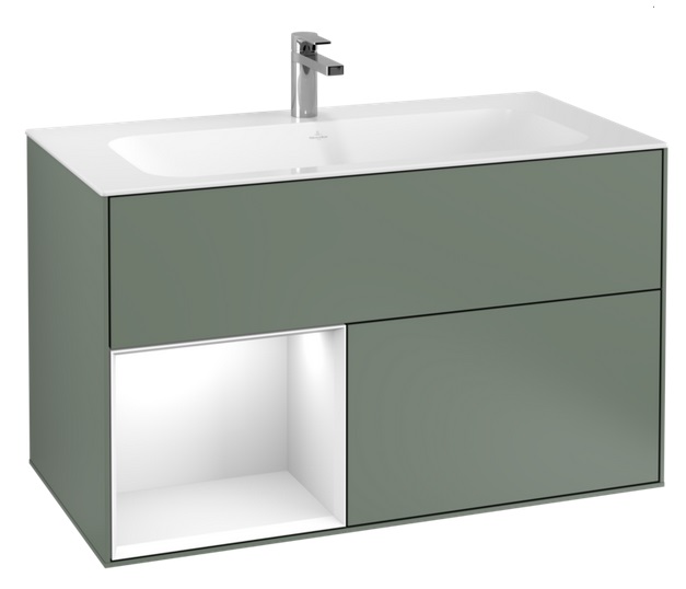 Тумба під раковину Villeroy & Boch Finion 99,6х49,8 см з підсвічуванням МДФ оливковий матовий лак/глянсовий білий лак F030GFGM