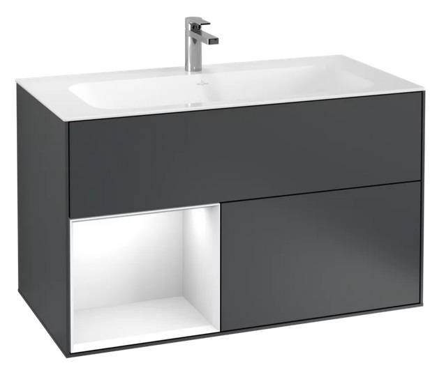 Тумба під раковину Villeroy & Boch Finion 99,6х49,8 см із підсвічуванням МДФ темно-синій матовий лак/глянцевий білий лак F030GFHG