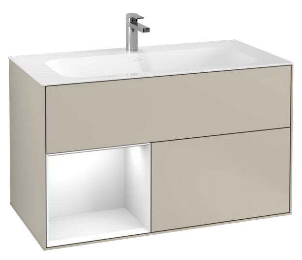 Тумба под раковину Villeroy & Boch Finion 99,6х49,8 см с подсветкой МДФ песок матовый лак/глянцевый белый лак F030GFHH