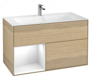 Тумба под раковину Villeroy & Boch Finion 99,6х49,8 см с подсветкой ДСП шпон дуба/глянцевый белый лак F030GFPC