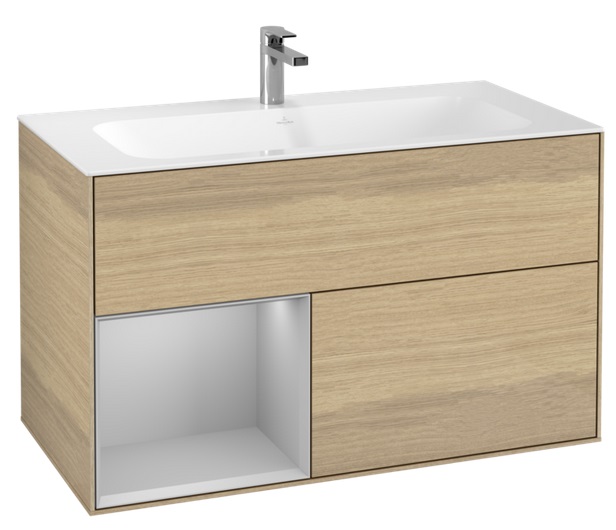 Тумба под раковину Villeroy & Boch Finion 99,6х49,8 см с подсветкой ДСП шпон дуба/светло-серый матовый лак F030GJPC