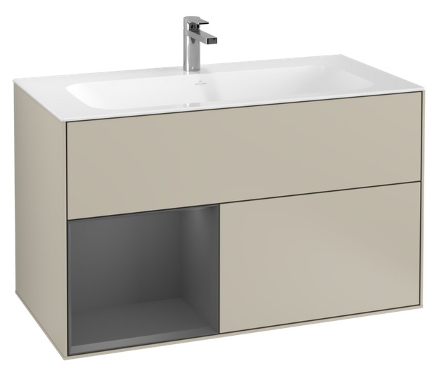 Тумба под раковину Villeroy & Boch Finion 99,6х49,8 см с подсветкой МДФ песок матовый лак/антрацит матовый лак F030GKHH