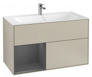 Тумба под раковину Villeroy & Boch Finion 99,6х49,8 см с подсветкой МДФ песок матовый лак/антрацит матовый лак F030GKHH