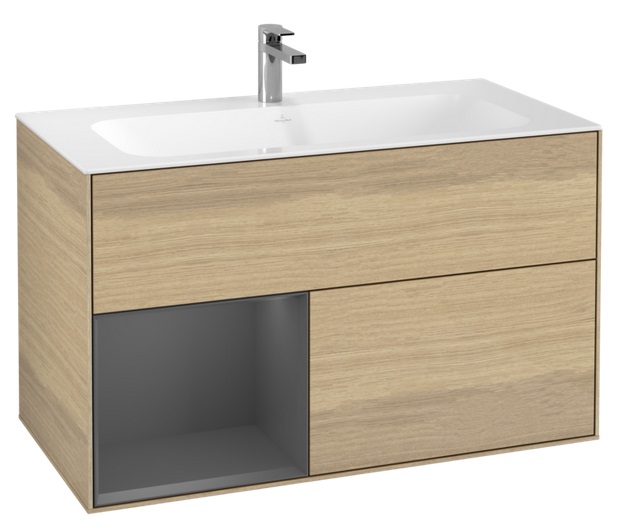 Тумба под раковину Villeroy & Boch Finion 99,6х49,8 см с подсветкой ДСП шпон дуба/антрацит матовый лак F030GKPC