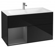 Тумба под раковину Villeroy & Boch Finion 99,6х49,8 см с подсветкой МДФ глянцевый черный лак/антрацит матовый лак F030GKPH