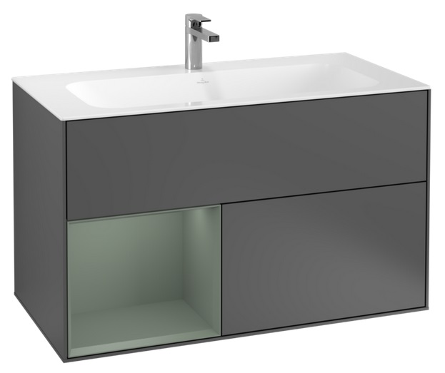 Тумба під раковину Villeroy & Boch Finion 99,6х49,8 см з підсвічуванням МДФ антрацит матовий лак/оливковий матовий лак F030GMGK