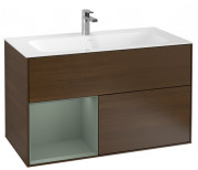 Тумба под раковину Villeroy & Boch Finion 99,6х49,8 см с подсветкой ДСП шпон грецкого ореха/оливковый матовый лак F030GMGN