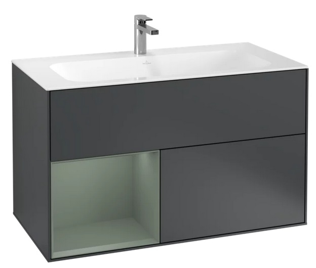 Тумба под раковину Villeroy & Boch Finion 99,6х49,8 см с подсветкой МДФ темно-синий матовый лак/оливковый матовый лак F030GMHG