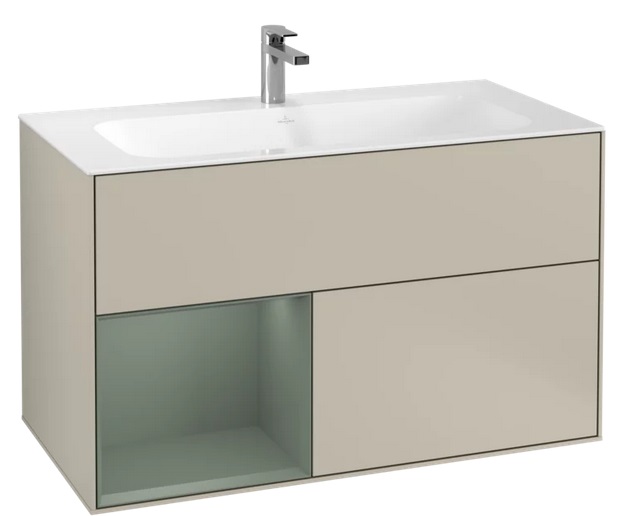 Тумба под раковину Villeroy & Boch Finion 99,6х49,8 см с подсветкой МДФ песок матовый лак/оливковый матовый лак F030GMHH