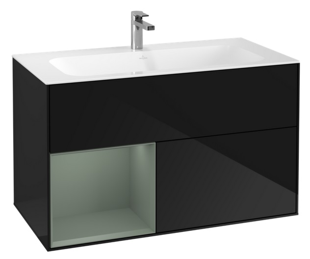 Тумба под раковину Villeroy & Boch Finion 99,6х49,8 см с подсветкой МДФ глянцевый черный лак/оливковый матовый лак F030GMPH