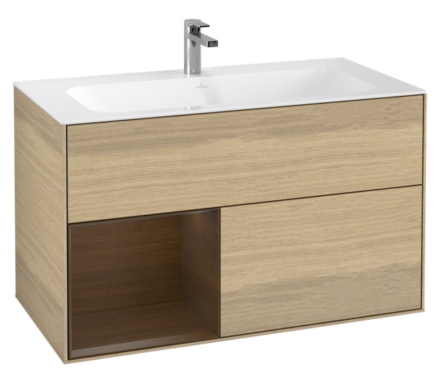 Тумба под раковину Villeroy & Boch Finion 99,6х49,8 см с подсветкой ДСП шпон дуба/шпон грецкого ореха F030GNPC
