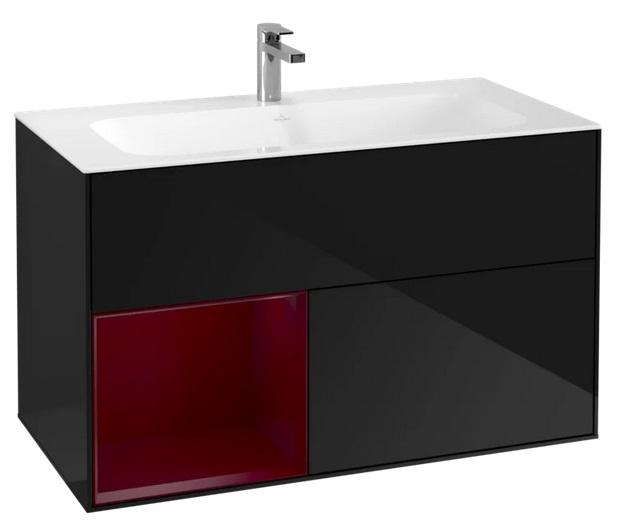 Тумба під раковину Villeroy & Boch Finion 99,6х49,8 см з підсвічуванням МДФ глянсовий чорний лак/півон матовий лак F030HBPH