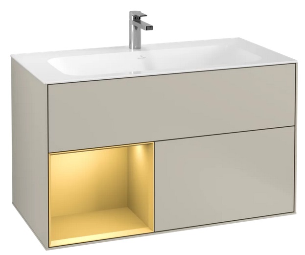 Тумба під раковину Villeroy & Boch Finion 99,6х49,8 см з підсвічуванням МДФ пісок матовий лак/золотий матовий лак F030HFHH