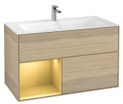 Тумба под раковину Villeroy & Boch Finion 99,6х49,8 см с подсветкой ДСП шпон дуба/золотой матовый лак F030HFPC