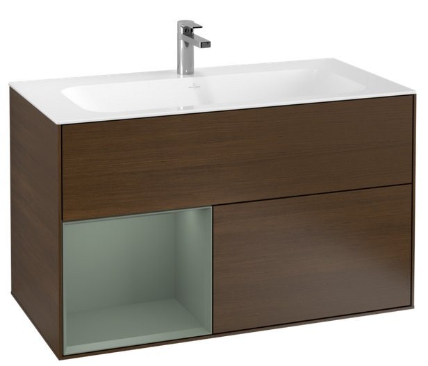 Тумба под раковину Villeroy & Boch Finion 99,6х49,8 см с подсветкой ДСП шпон грецкого ореха/оливковый матовый лак F030GMGN