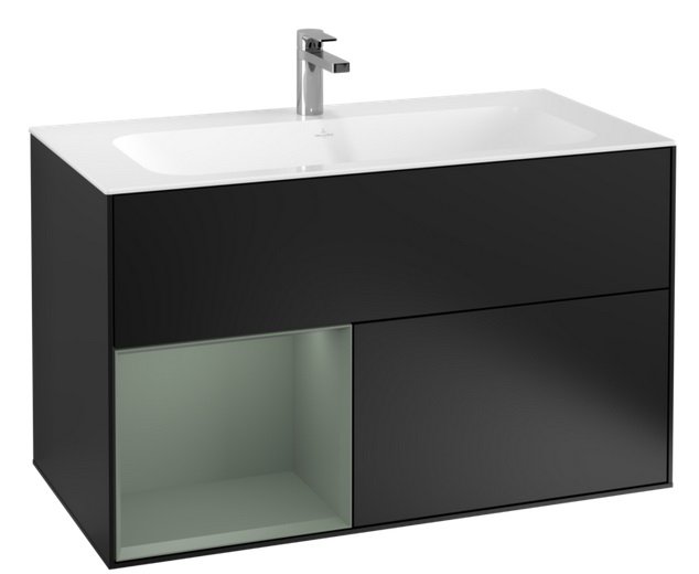 Тумба під раковину Villeroy & Boch Finion 99,6х49,8 см із підсвічуванням МДФ чорний матовий лак/оливковий матовий лак F030GMPD