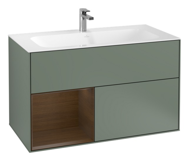 Тумба під раковину Villeroy & Boch Finion 99,6х49,8 см з підсвічуванням МДФ оливковий матовий лак/шпон волоського горіха F030GNGM