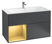 Тумба под раковину Villeroy & Boch Finion 99,6х49,8 см с подсветкой МДФ темно-синий матовый лак/золотой матовый лак F030HFHG